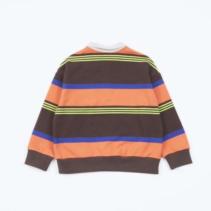KP Boy Panel Stripe Polo Collar Sweatshirt (100-160),Brown, medium image number 8