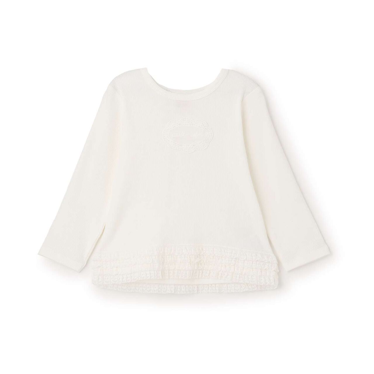 Organic Lace Frill Long-Sleeve T-Shirt,Navy, large image number 4