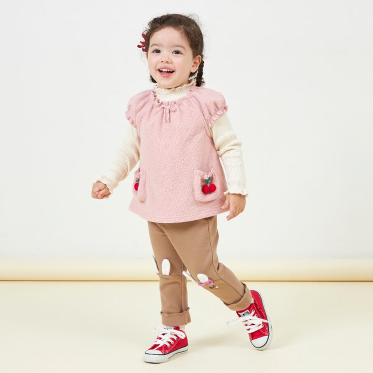 KP Cherry Motif Boucle Vest [80-120],Off white, large image number 3