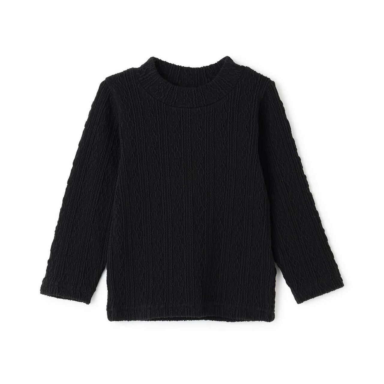 Shea Butter Jacquard High Neck Long Sleeve T-Shirt,Black, large image number 0