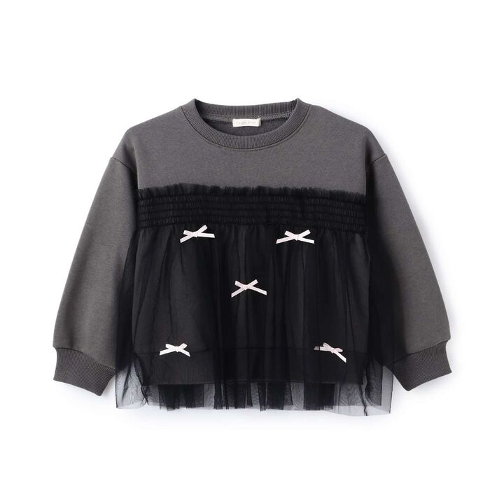 [Lycee Mine Ballet Series] Wool Lined Sweatshirt with Tulle and Ribbon,Ivory, medium image number 3