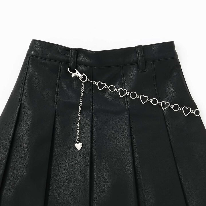 Denim & Faux Leather Skirt with Decorative Chain,Navy, medium image number 2