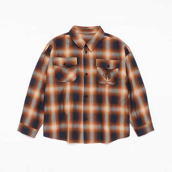 [Link] Ombre Check Emblem Embroidered Shirt,Orange, medium image number 5
