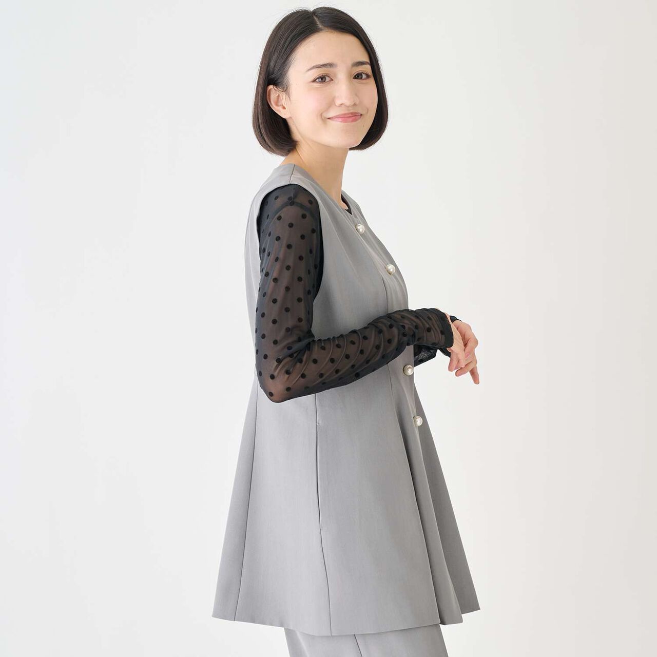 [Formal] No-Collar Gilet,Gray, large image number 6