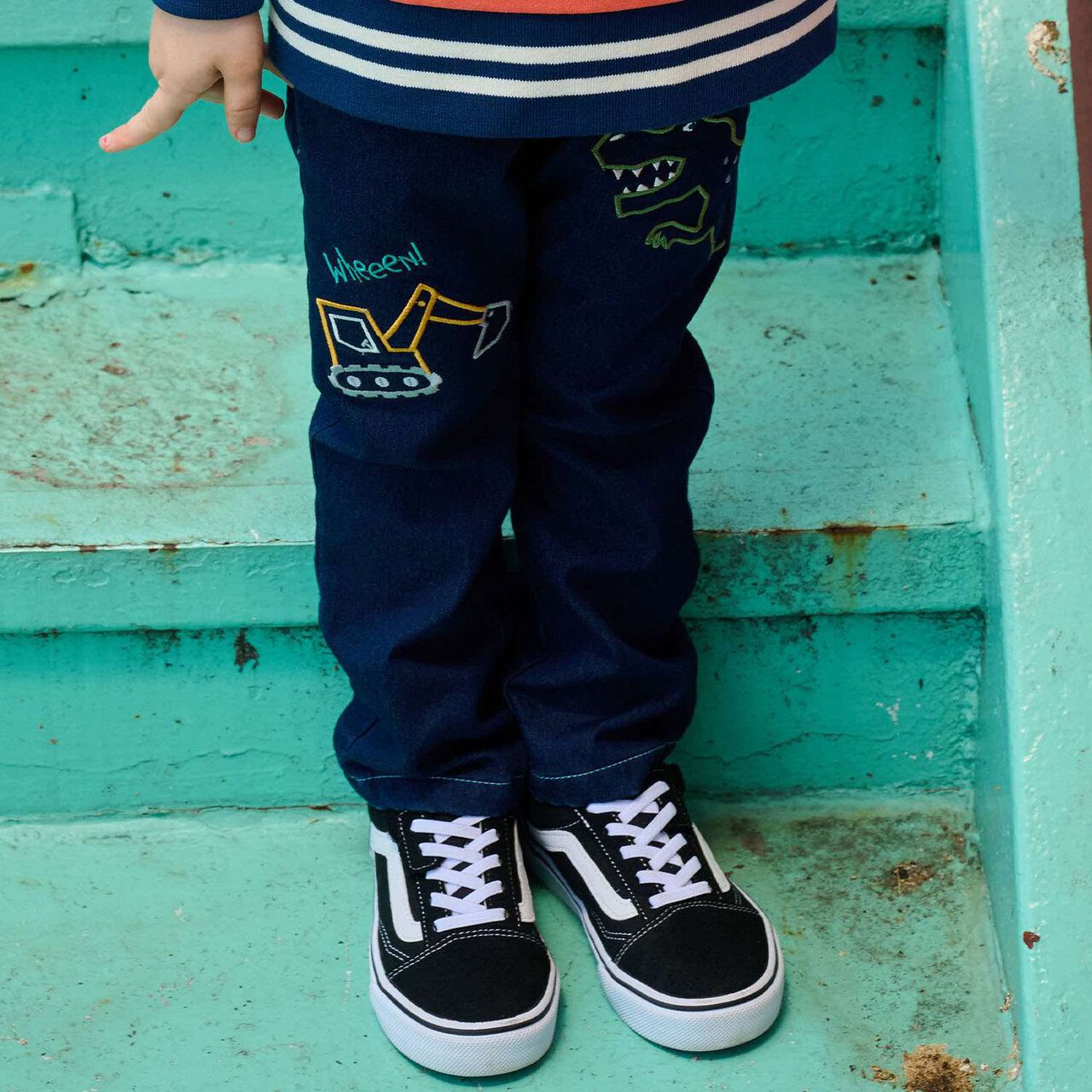 Dinosaur and Heavy Machinery Long-Length Straight Pants,Navy, large image number 0