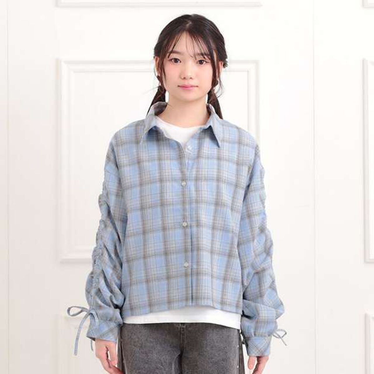 [Set Item] Brushed Checkered Shirt + Long Sleeve T-Shirt,Sax blue, large image number 1