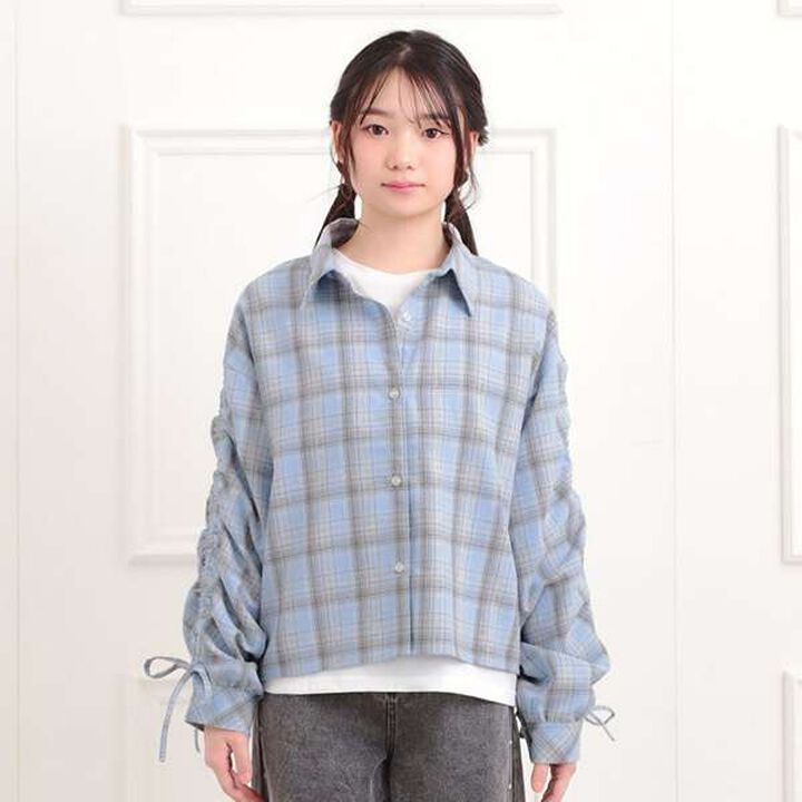 [Set Item] Brushed Checkered Shirt + Long Sleeve T-Shirt,Sax blue, medium image number 1