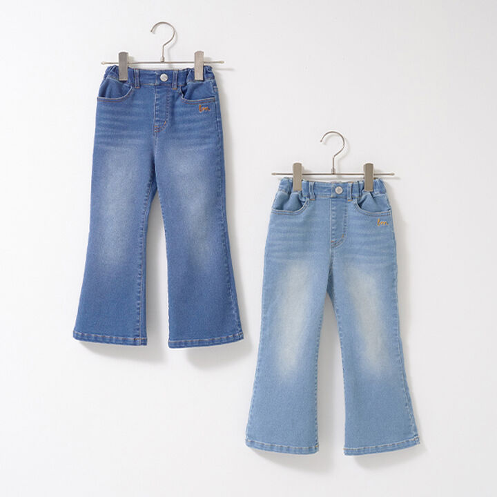 Beautiful Silhouette Stretch Flare Denim Pants,Sax blue, medium image number 1