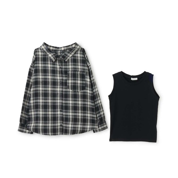 2 WAY Long-Sleeve Checkered Shirt Set,Black, medium image number 7