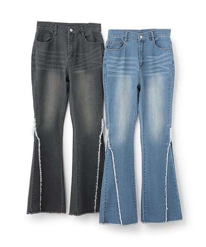 Fringe Denim Flare Pants,Light blue, medium image number 6