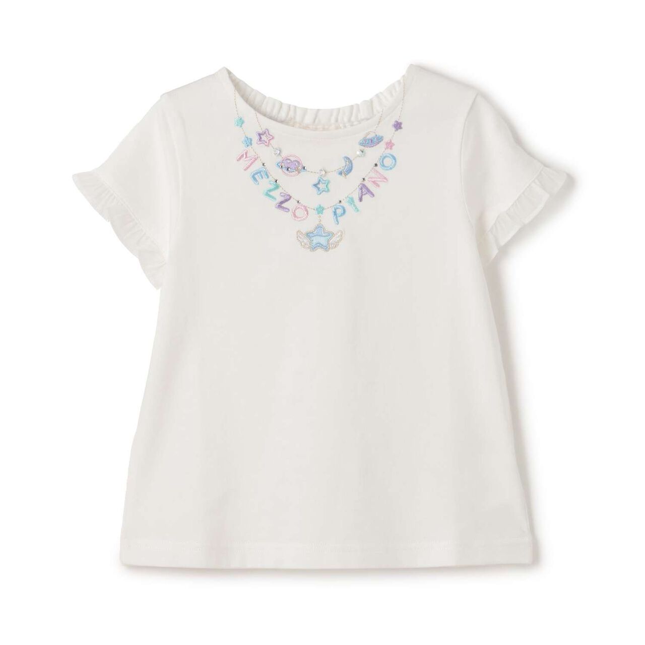 Necklace Embroidery Sleeve Frill Short Sleeve T-Shirt,Off white, large image number 9