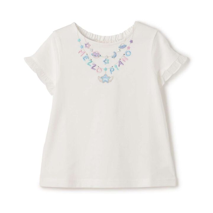 Necklace Embroidery Sleeve Frill Short Sleeve T-Shirt,Off white, medium image number 9