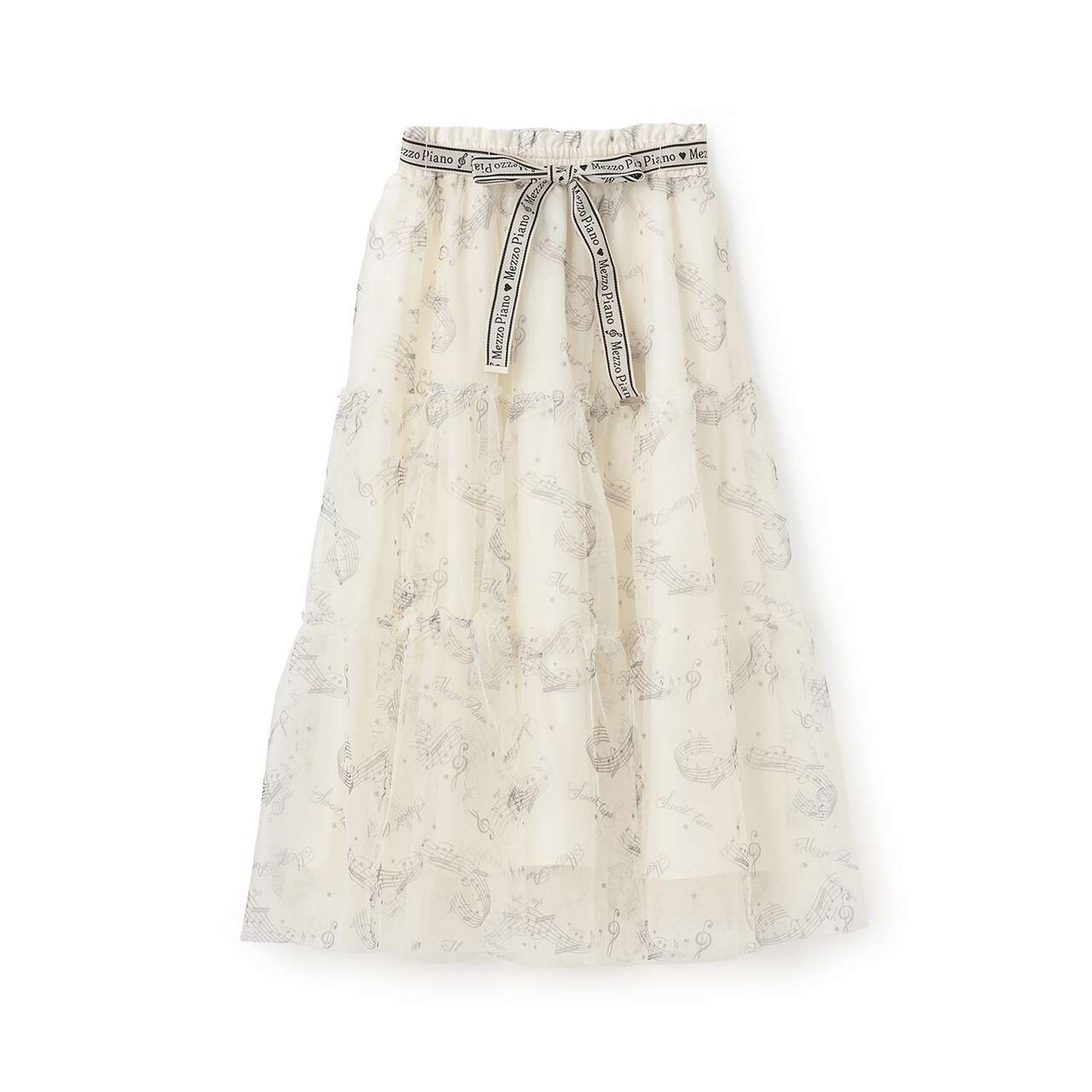 Musical Note Pattern Frill Tulle Skirt♪,Black, large image number 8