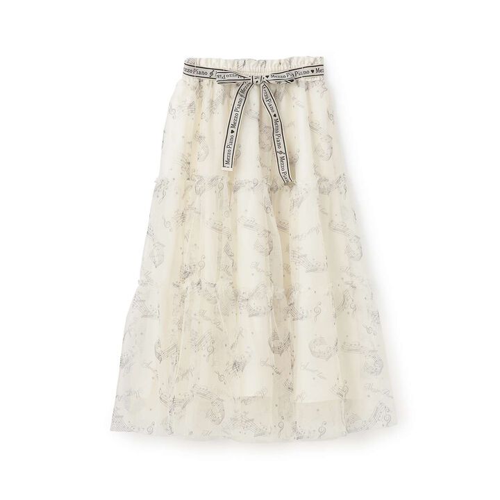 Musical Note Pattern Frill Tulle Skirt♪,Black, medium image number 8