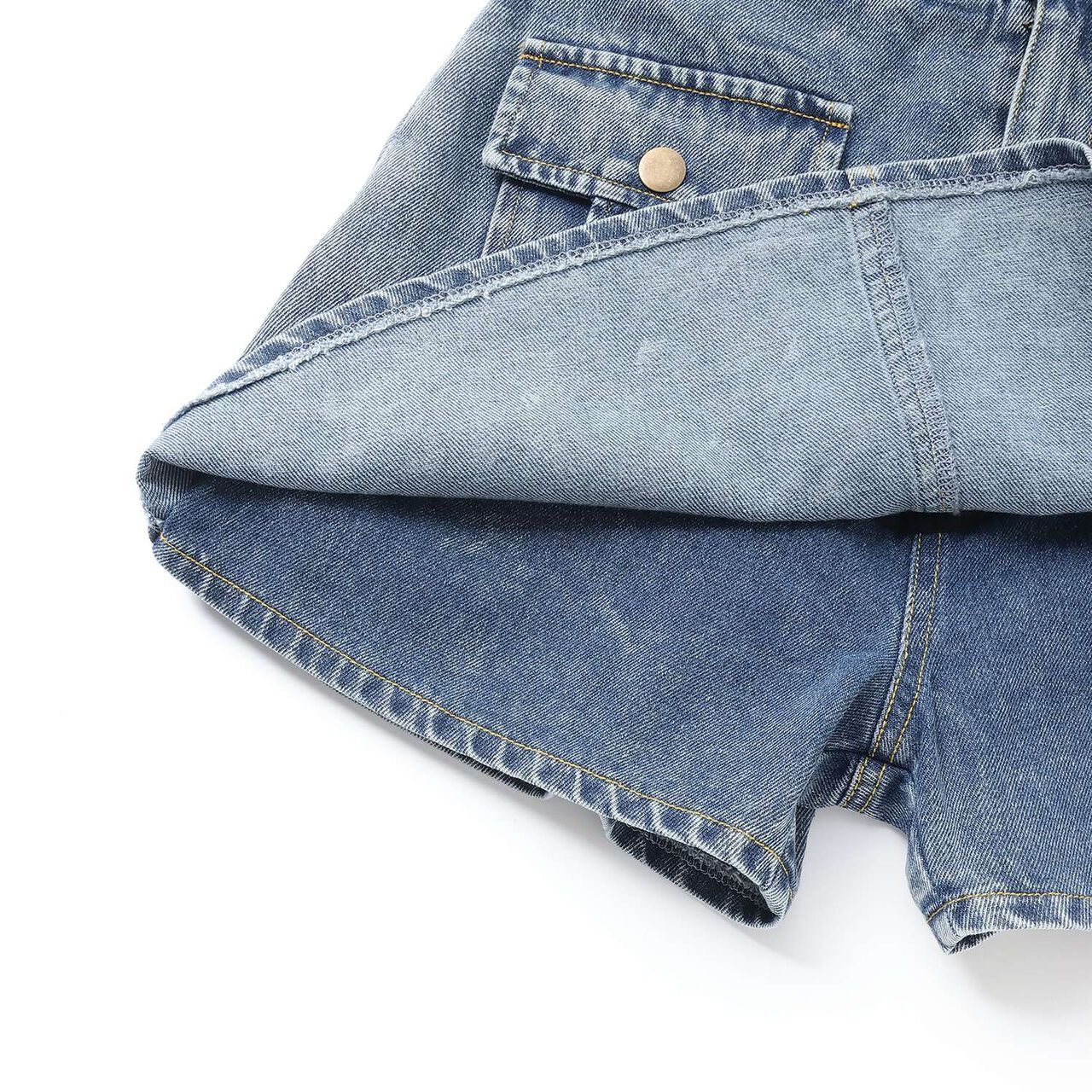 Denim Skirt with Shorts,Gray, large image number 8