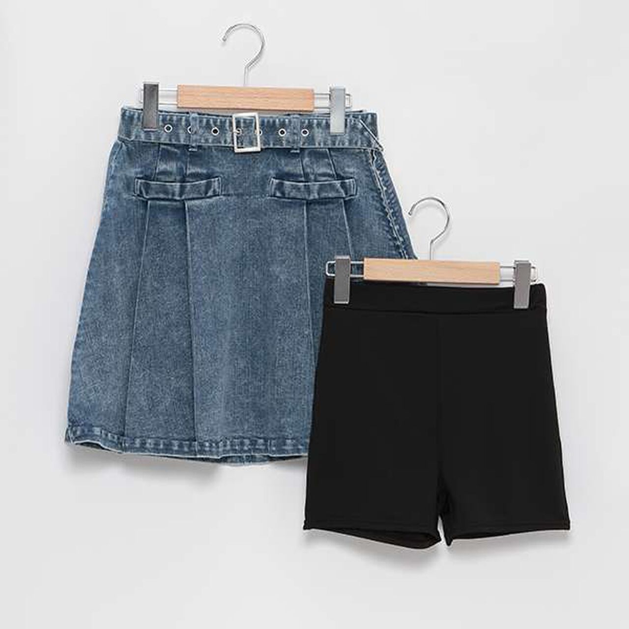 [AMI] Denim Skirt with Side Tuck Belt & Inner Pants Set,Blue, large image number 12