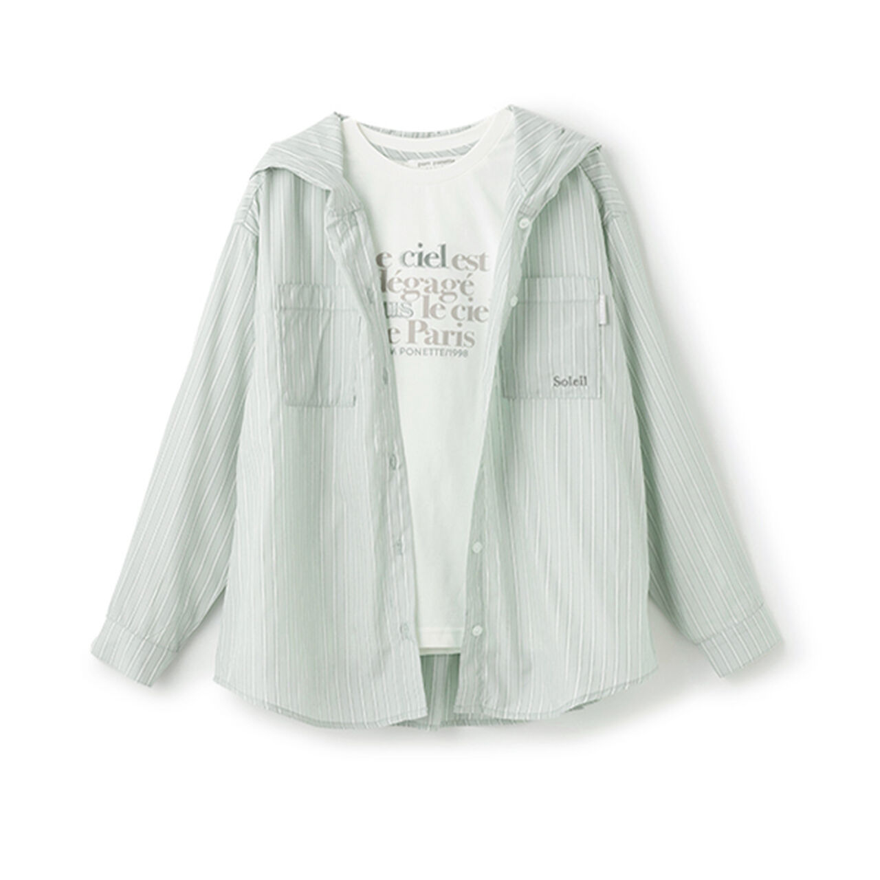 Long Sleeve Shirt Parka + Long Sleeve T-Shirt Set,Blue gray, large image number 8