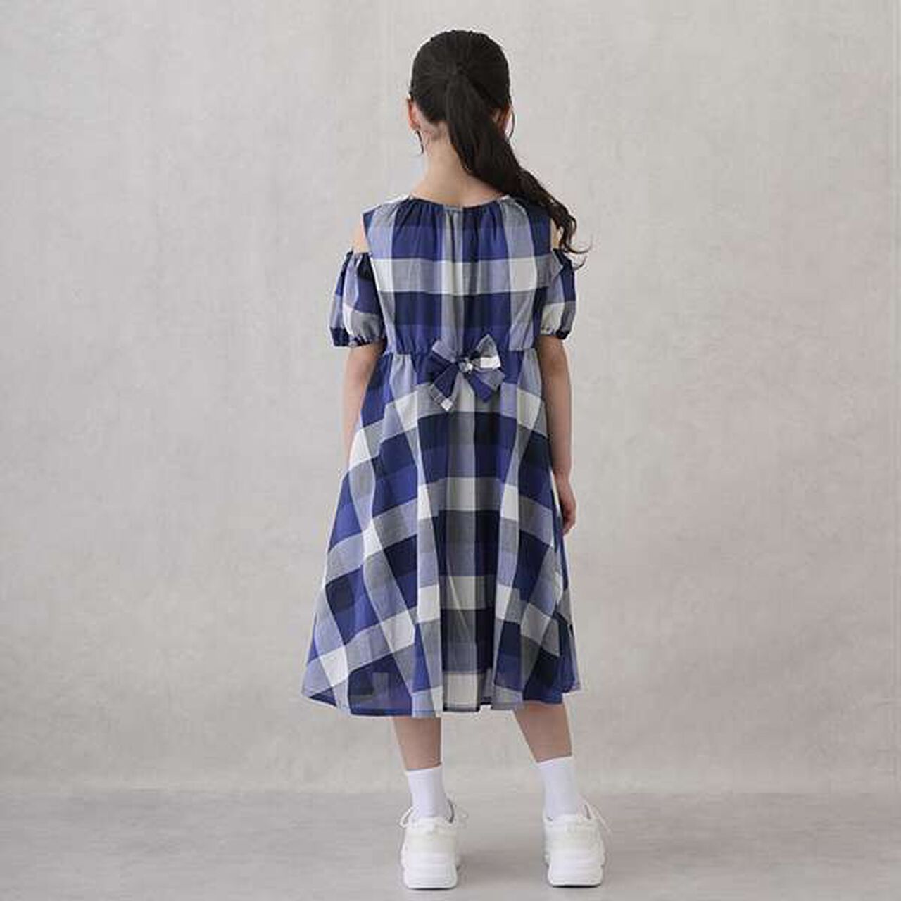[Link] Off-Shoulder Check One-Piece Dress,Red, large image number 8