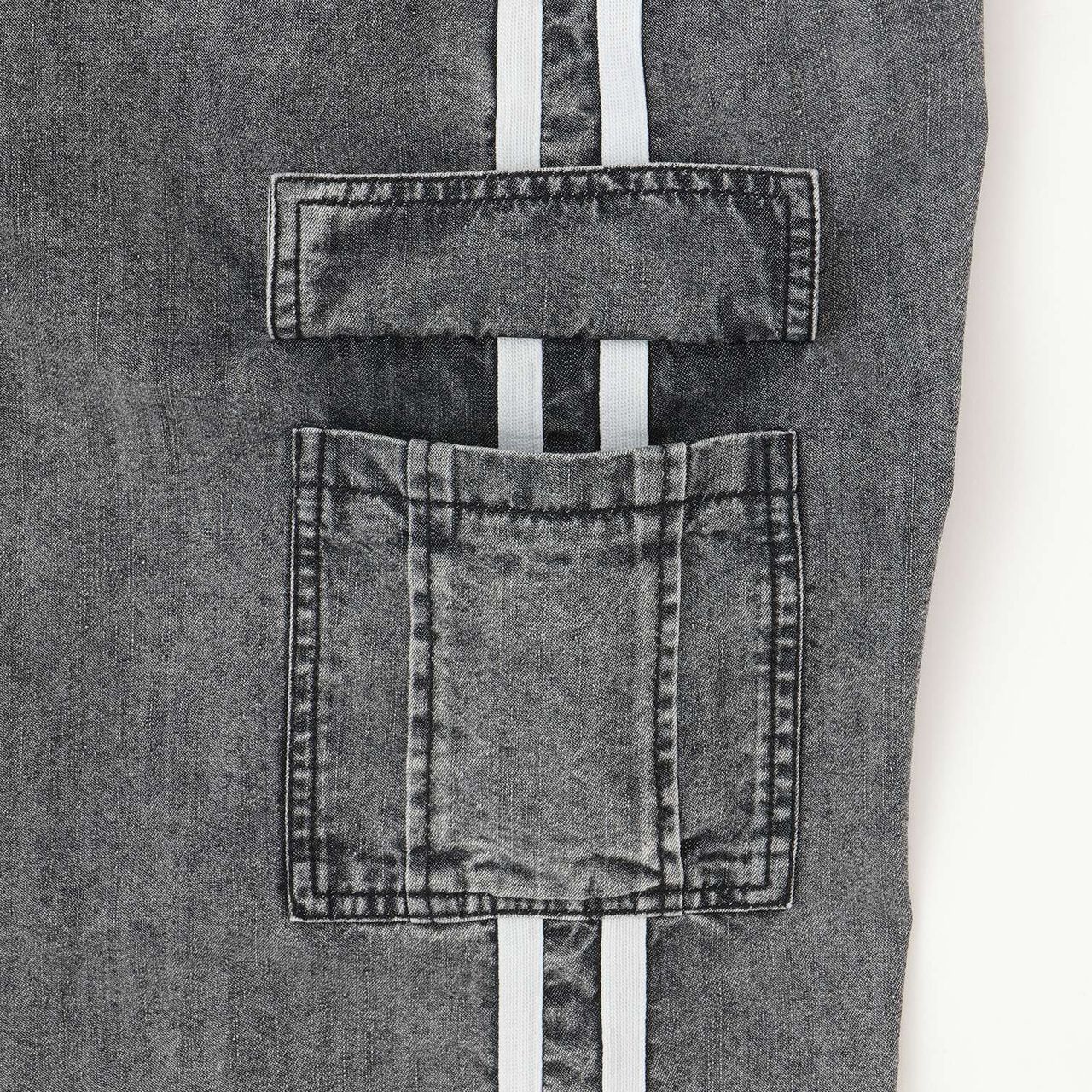 [Elastic Hem] Striped Denim Cargo Pants,Black, large image number 16