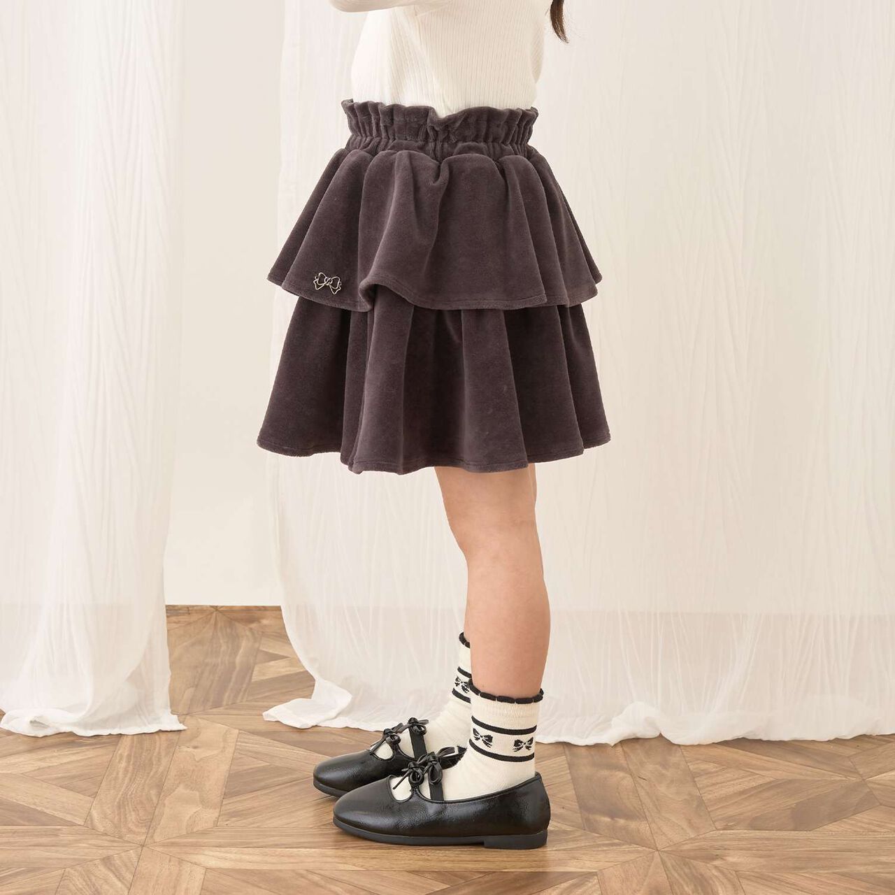 Plush Velour Coordinatable Tiered Skirt,Charcoal gray, large image number 0