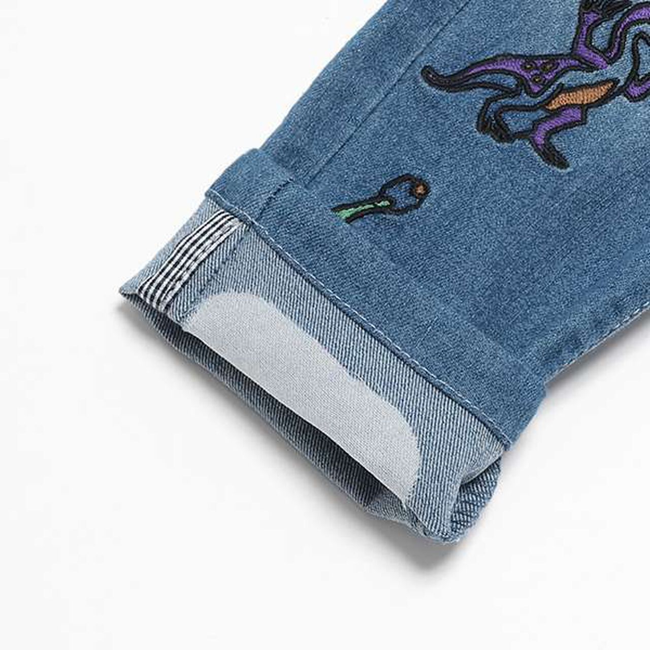 Dinosaur Embroidery Long Tapered Pants,Navy, large image number 12