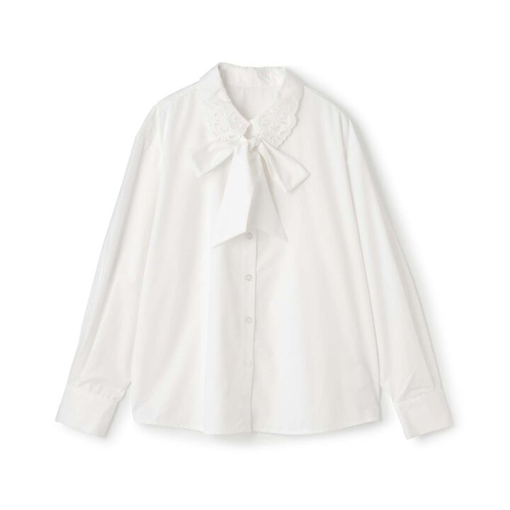 Lace Collar Bow Tie Blouse,White, medium image number 11