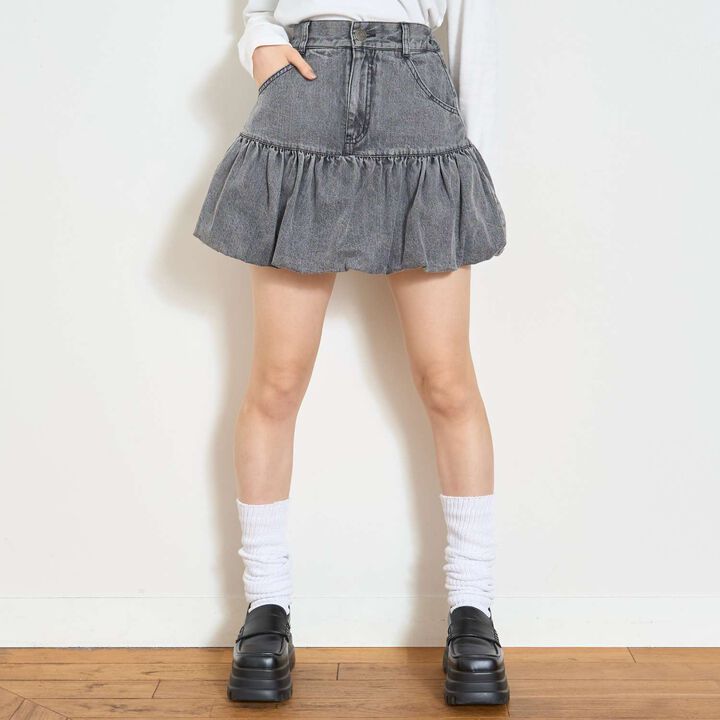 [LTXC] Denim Balloon Skirt,Gray, medium image number 4