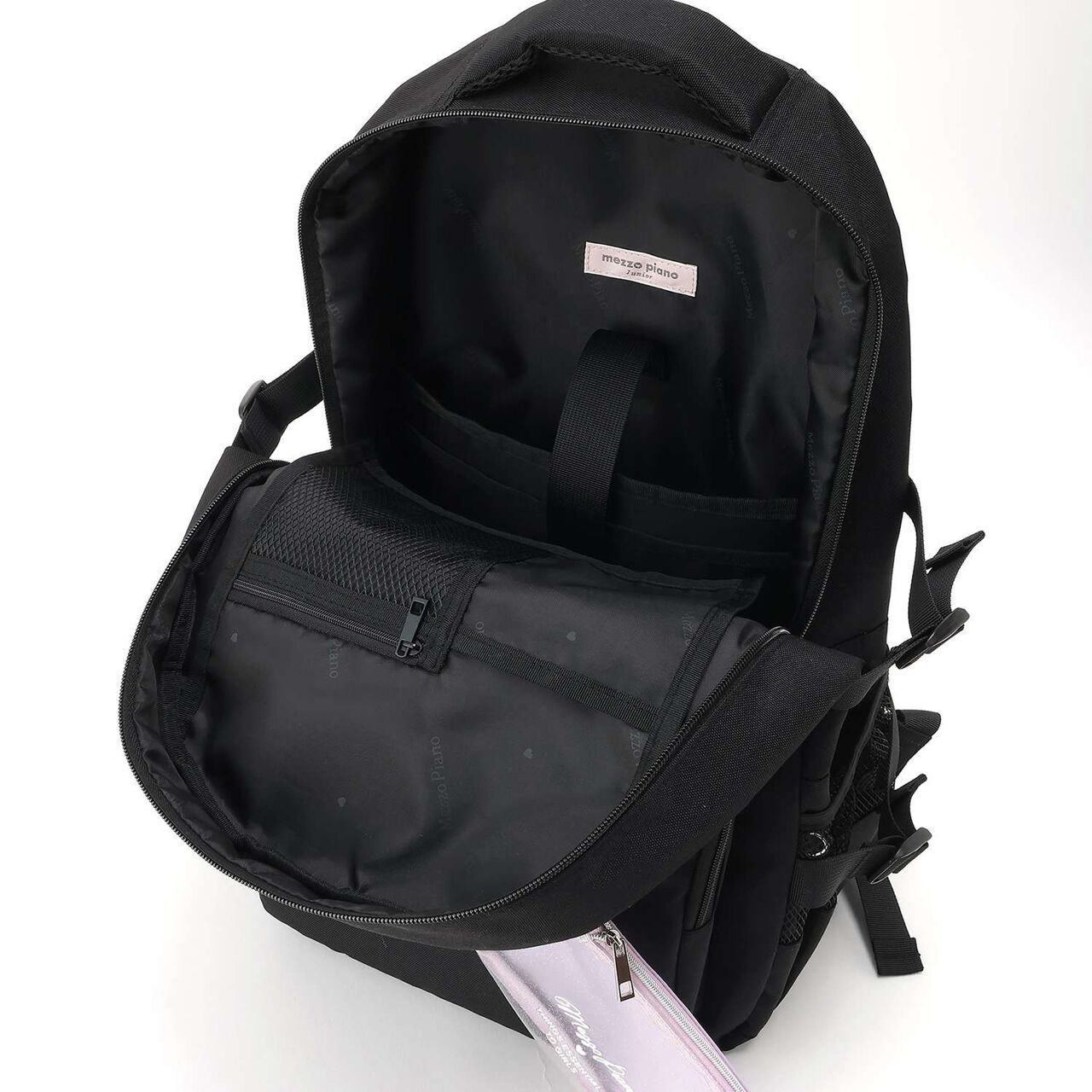 Water-Repellent Backpack with Lame Pouch,Black, large image number 8