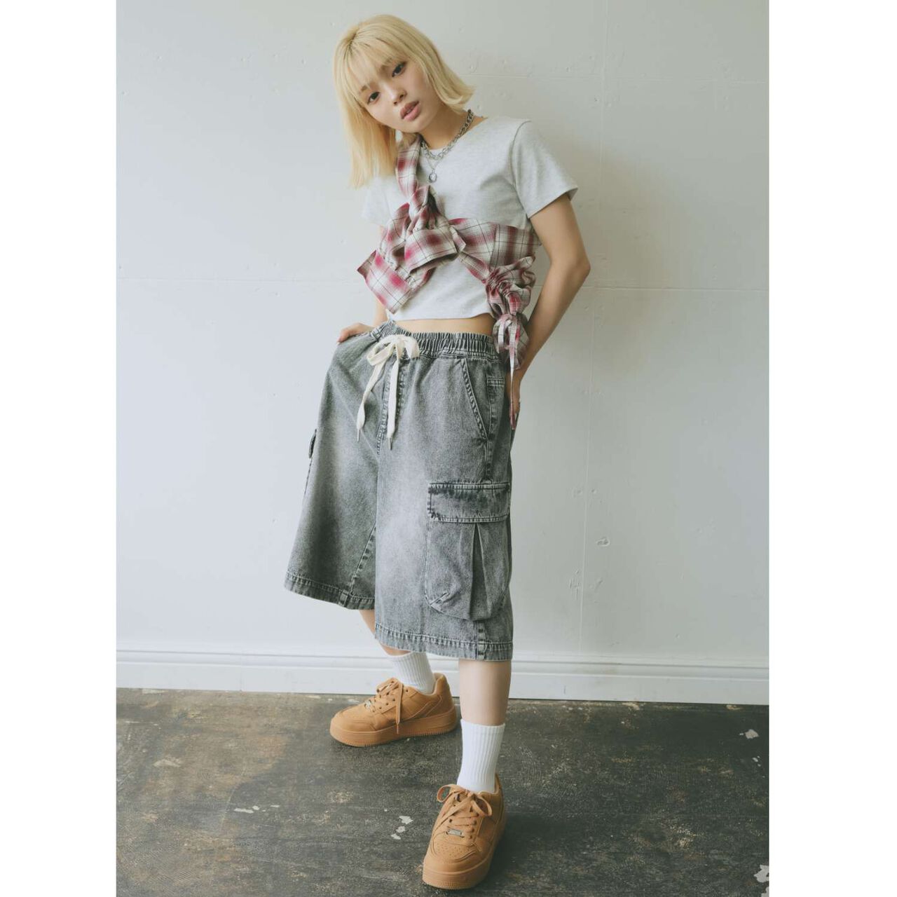 Half Denim Cargo Pants,Blue, large image number 1