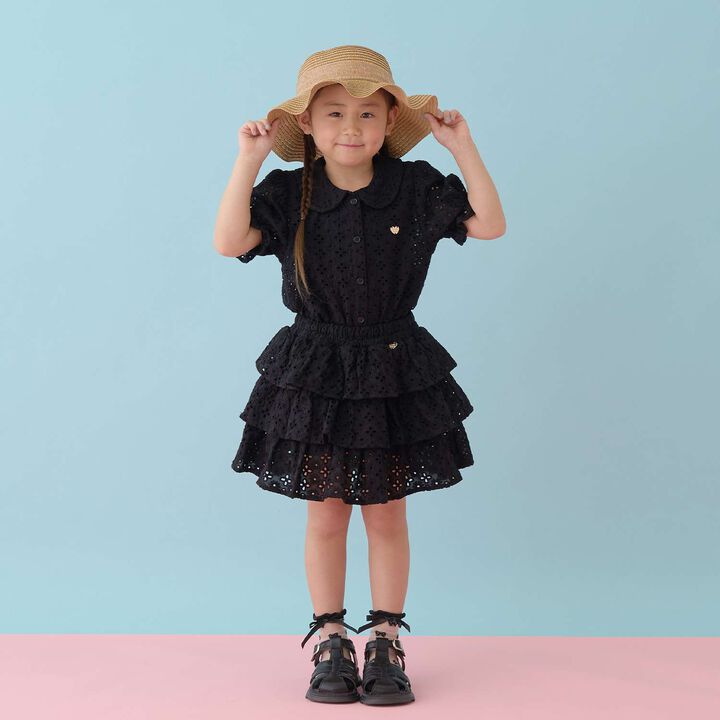 [100% Cotton] Cotton Lace Tiered Skirt with Inner Shorts [Kids Girls],Pearl white, medium image number 18