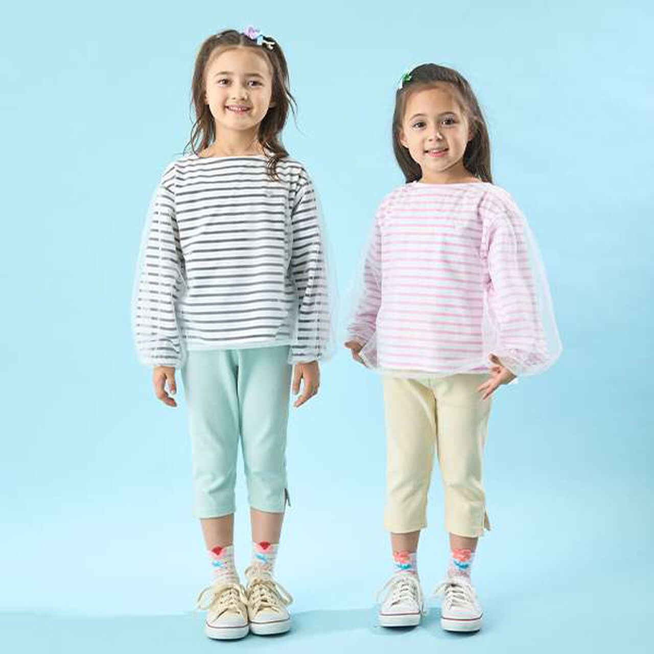 Soft Cotton Tulle Layered Stripe Boat Neck T-Shirt,Blue, large image number 9