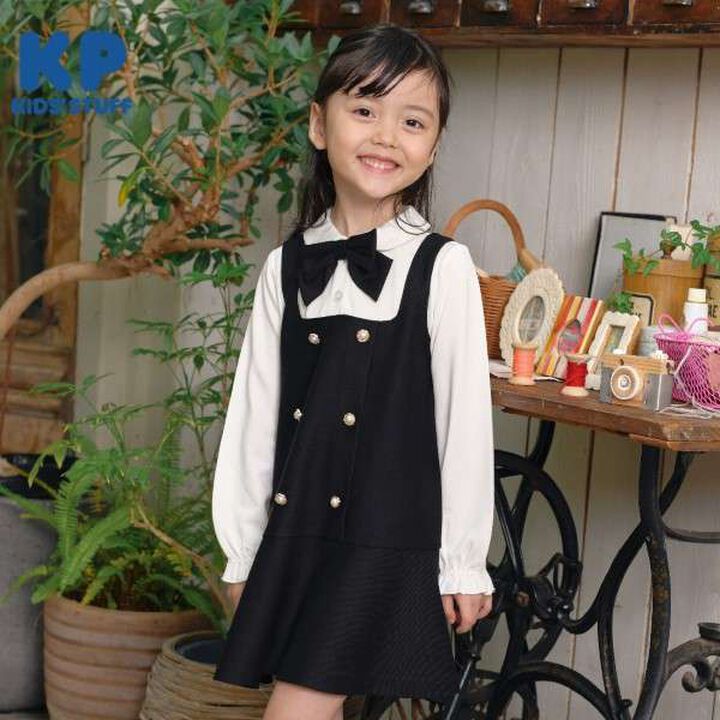 KP Layered One-Piece Dress with Ribbon [100-140],Beige, medium image number 6