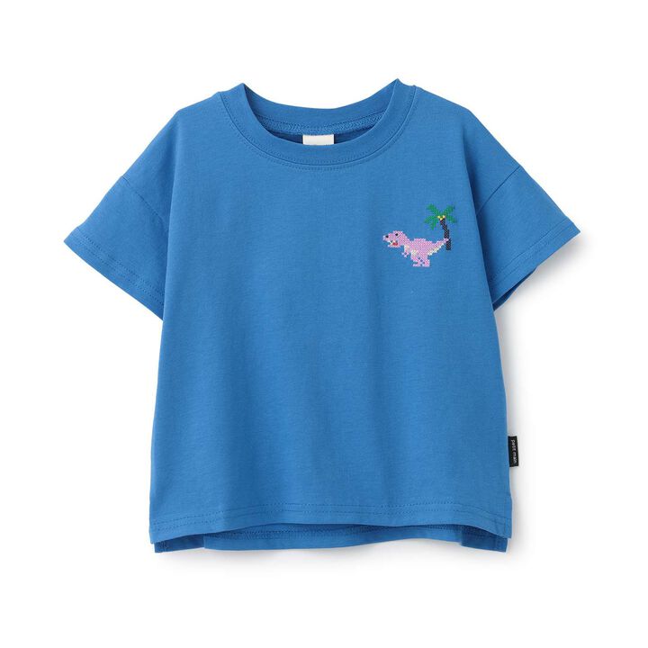 [Food Stain Resistant] Embroidered Short Sleeve T-Shirt,Coral red, medium image number 19