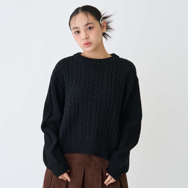 [GOOD PRICE] Cable Knit Pullover,Black, medium image number 0
