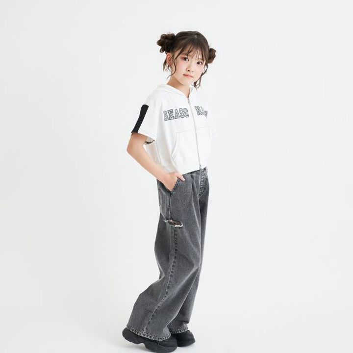 Double ZIP Mini French Terry Short-Sleeve Hoodie,Off white, medium image number 12