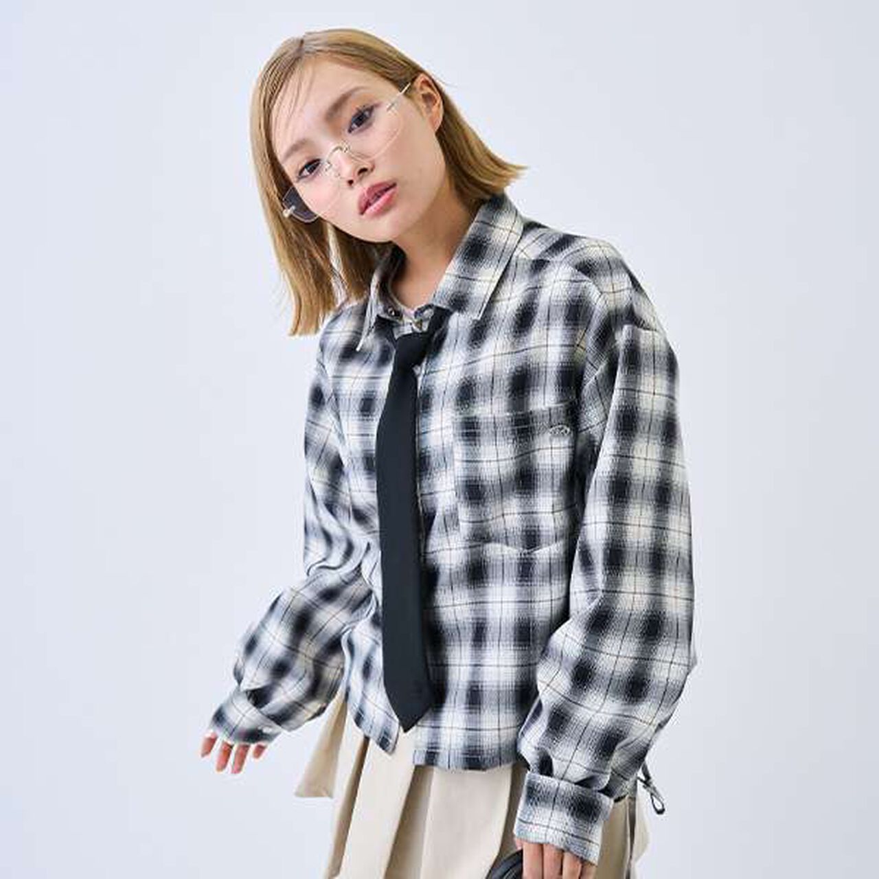 Checkered Shirt with Inner Lining,Black, large image number 0