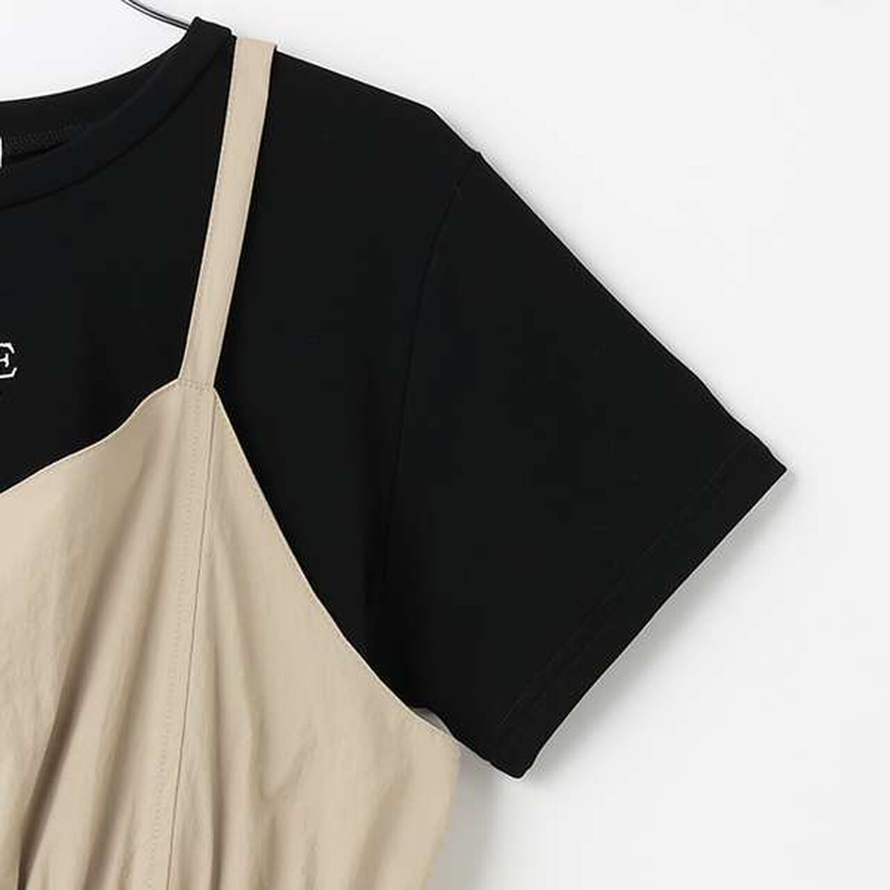 Gathered Camisole One-Piece Dress + T-Shirt Set,Beige, large image number 4