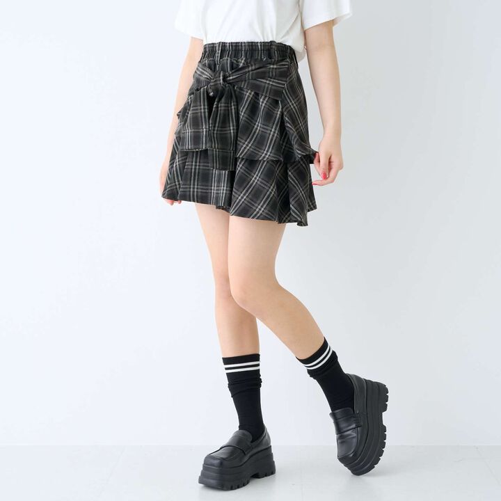 [LTXC] Checkered Wrap-Around Hem Culottes,Black, medium image number 4