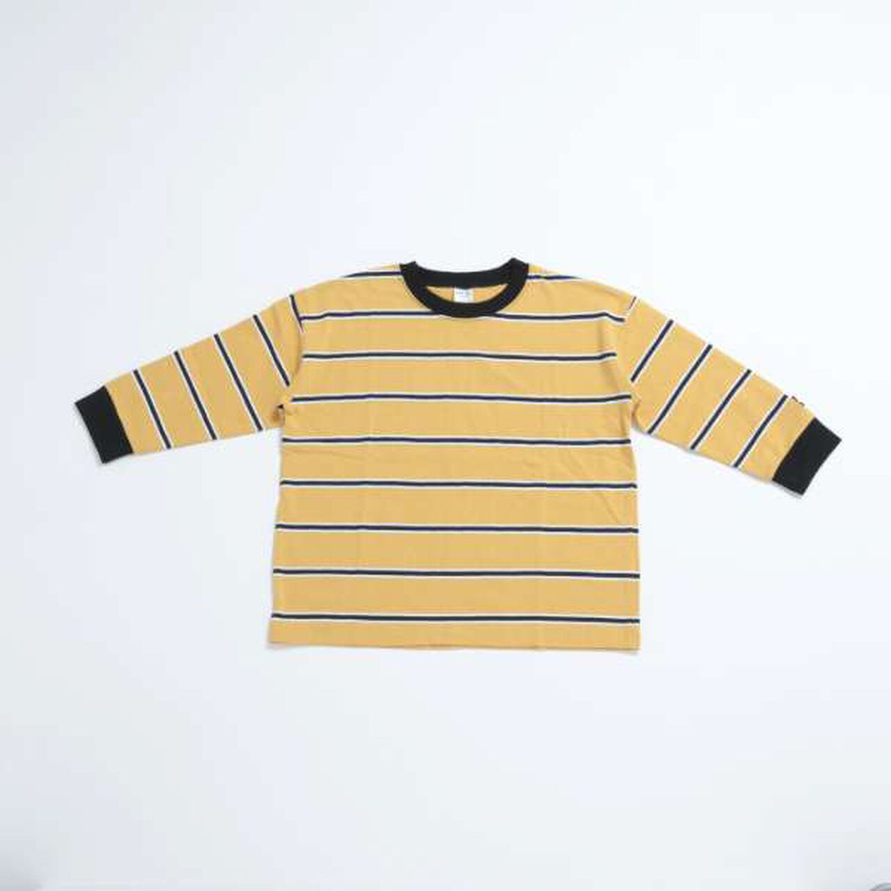 Multi Stripe Pattern Ribbed Sleeve Big Long T-Shirt,Beige, large image number 21