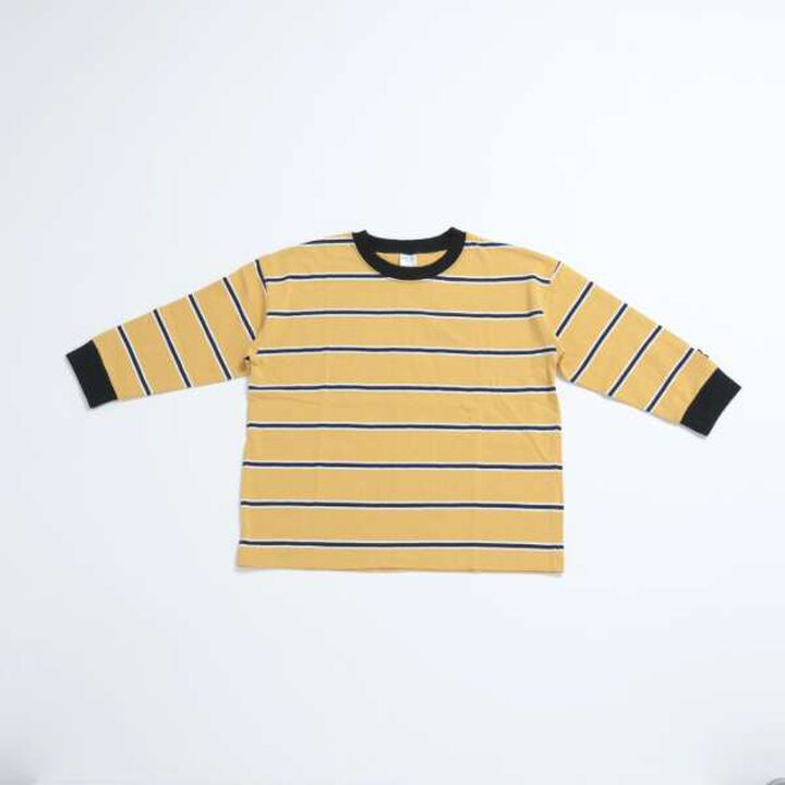 Multi Stripe Pattern Ribbed Sleeve Big Long T-Shirt,Beige, medium image number 21