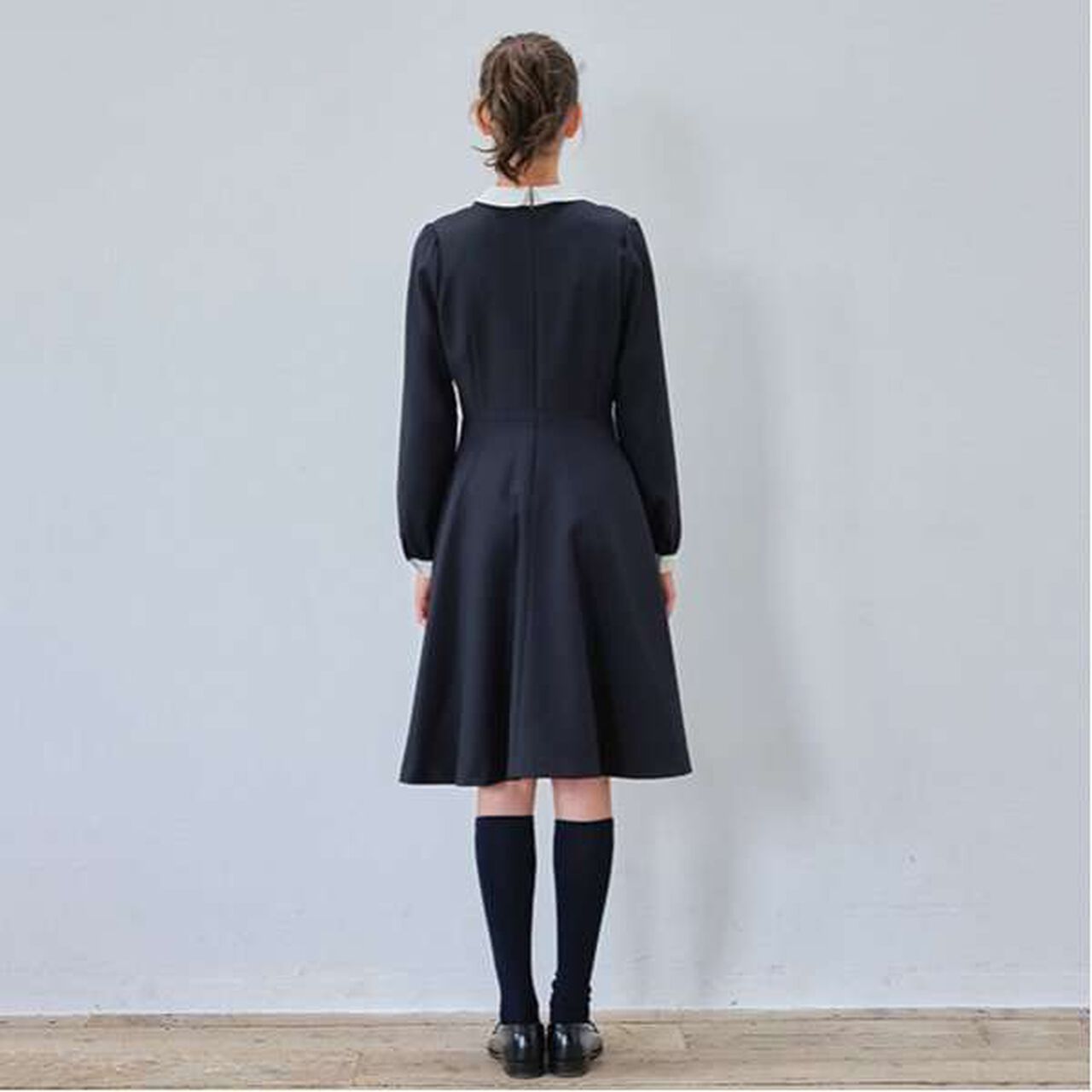 Saxony Wool White Collar One-Piece Dress,Navy, large image number 3