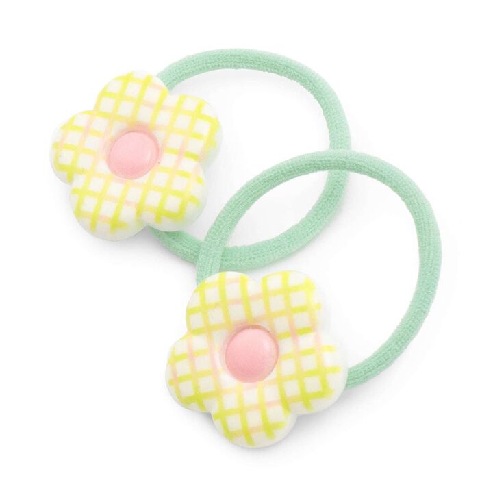 Checkered Flower Hair Ties (Set of 2),Pink, medium image number 3