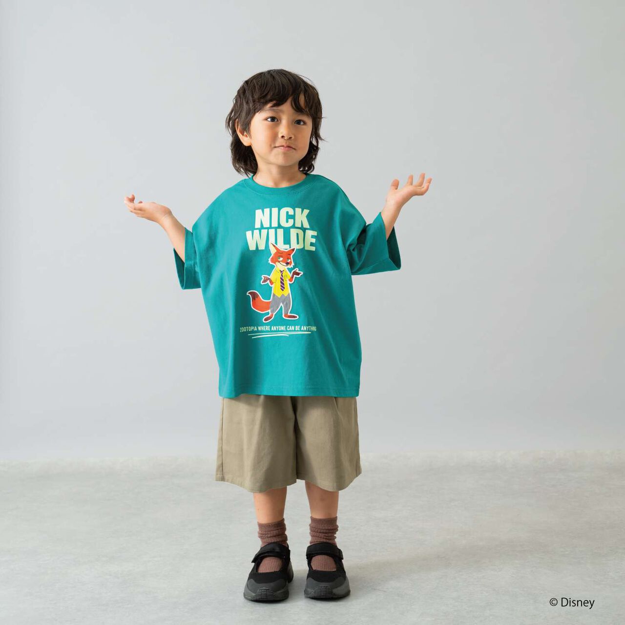 [Zootopia] Patch Embroidered Big Half T-Shirt,Green, large image number 0