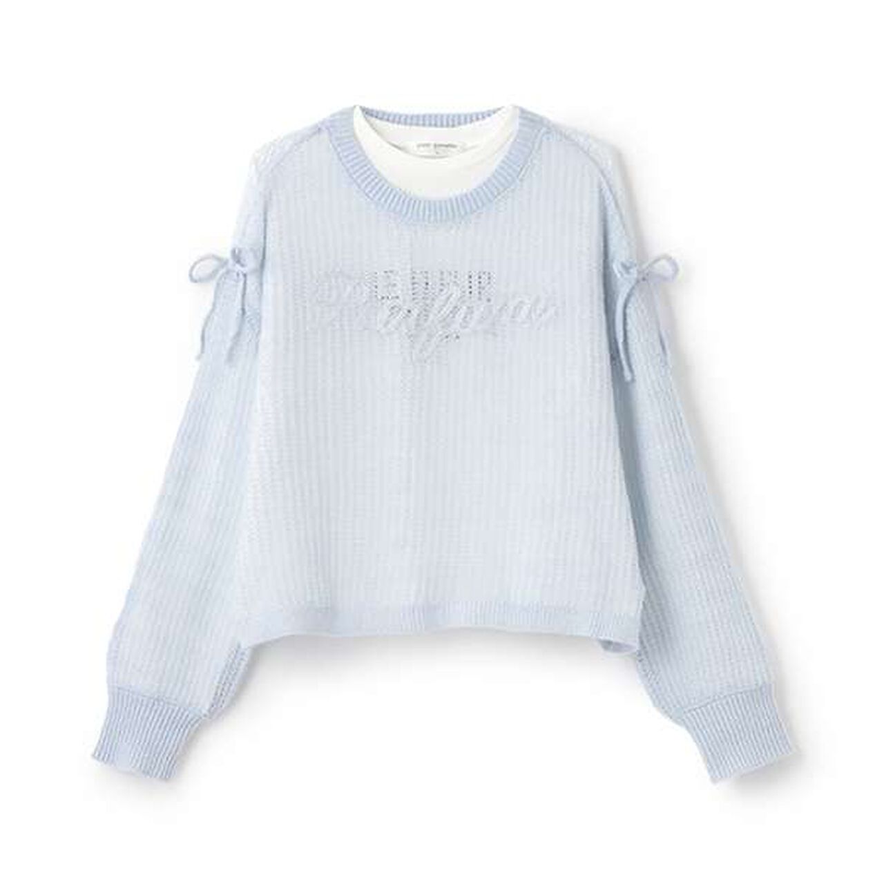 Mesh Knit + Long Sleeve T-Shirt Set,Blue, large image number 12
