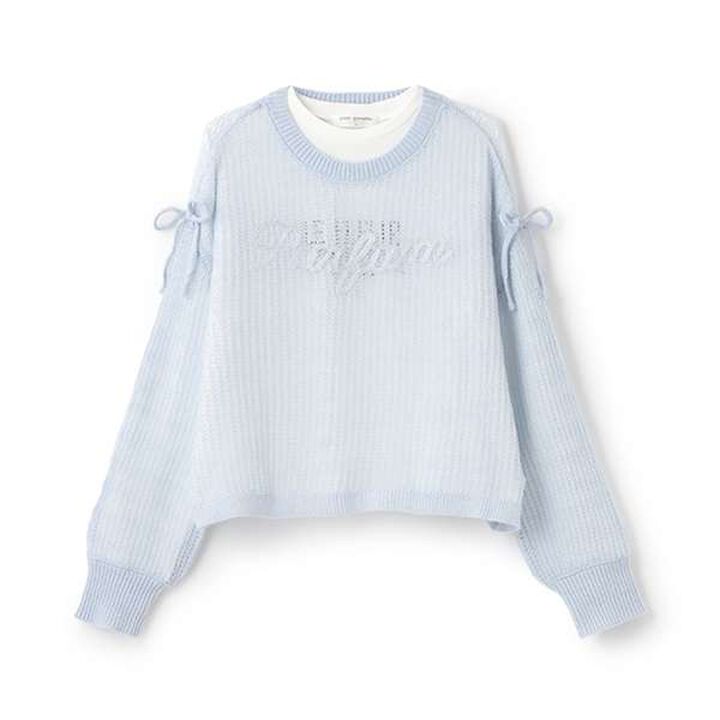 Mesh Knit + Long Sleeve T-Shirt Set,Blue, medium image number 12