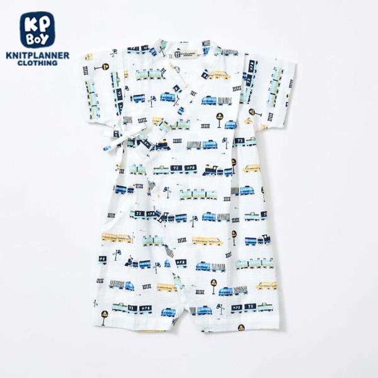 KP Boy Train Print Jinbei All-in-One (Free),White, large image number 0