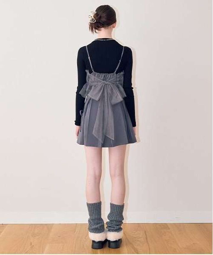 Ribbon Pleated Skirt,Gray, medium image number 10