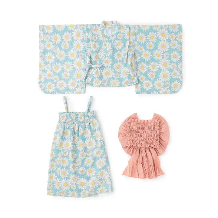 [Easy Wear♪] [Cool Touch] 4-Way Separate Yukata with Obi (OHANA) [Kids Girls],Coral red, medium image number 7