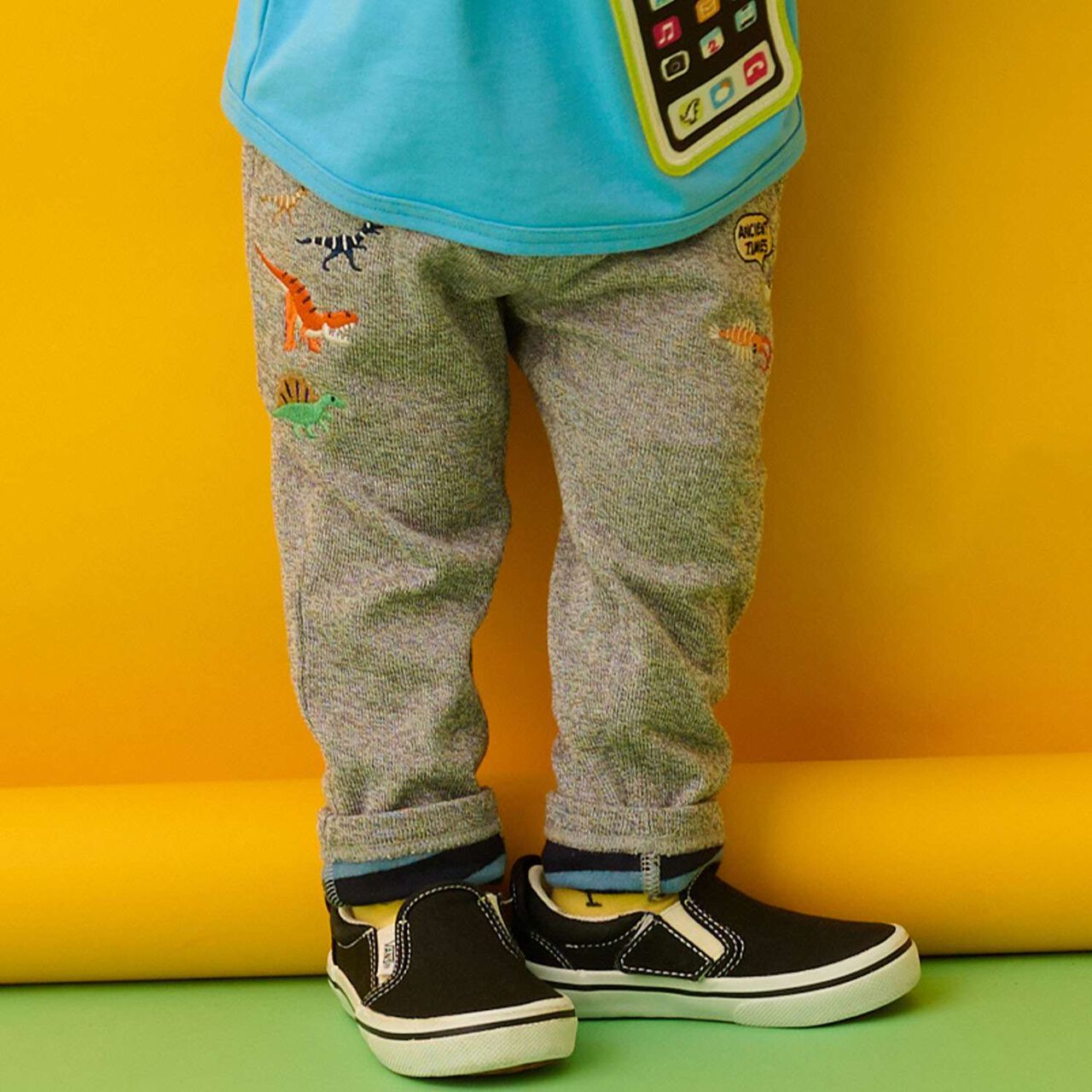 Dinosaur Knit Long-Length Straight Pants,Gray, large image number 0