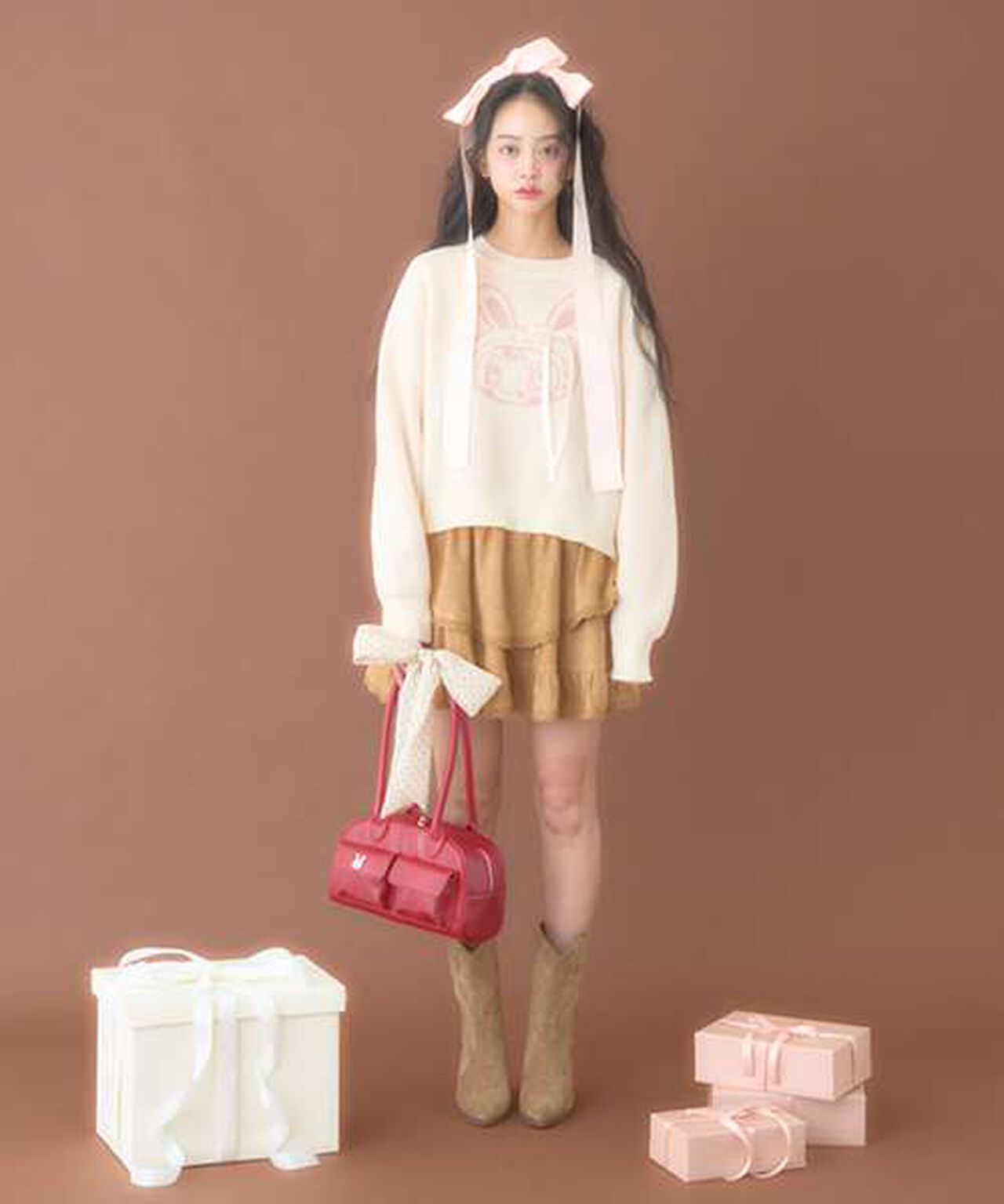 Berie-chan Ribbon Boston Bag,Red, large image number 2